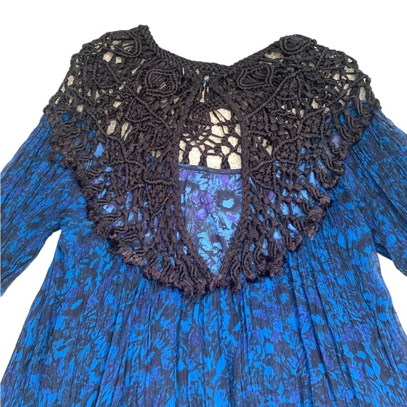 Free People Faded Daisy Frock Dress Macrame Chiffon Cobalt. Size XS. - Picture 7 of 9